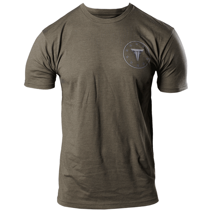THROWDOWN 10 Star T-Shirt | Clothing | Fitness merch | Military Green | Front view | Corner logo