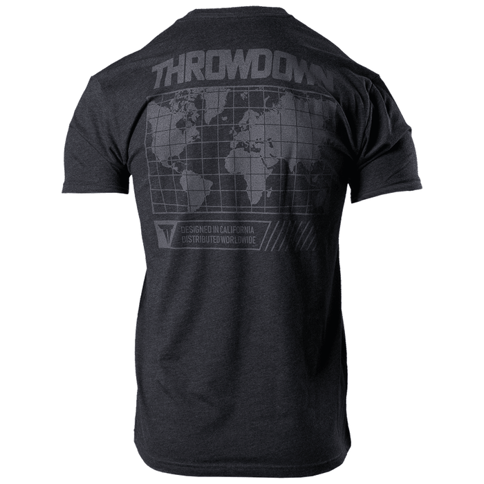 THROWDOWN Worldwide T-Shirt | Clothing | Fitness merch | Charcoal | Back view | World map