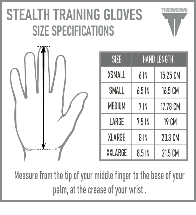 Stealth training gloves measuring chart