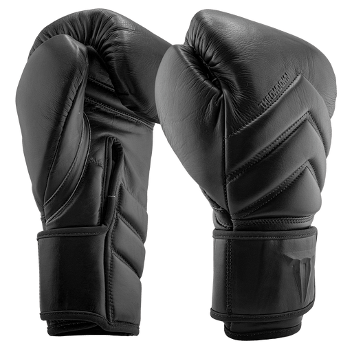 ICON X Boxing Gloves | Nighttide Black | Chevron Pattern | Wrist Strap | Throwdown Logo | Vertical Image Orientation