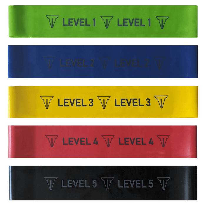 Mini Resistance Bands | 5 Per Set | Black Red Yellow Blue Green | Levels 1-5