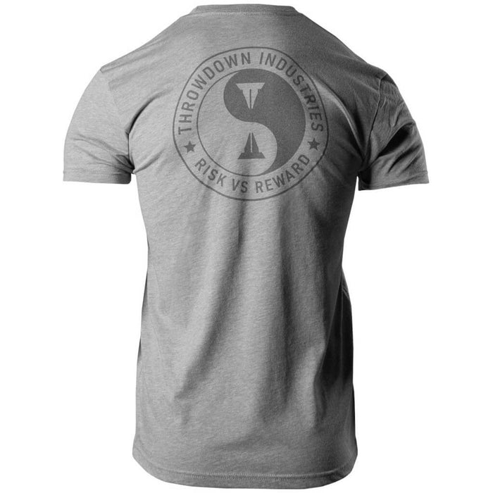 THROWDOWN Reward T-Shirt | Clothing | Fitness merch | Grey | Back view | Large center logo | Yin Yang