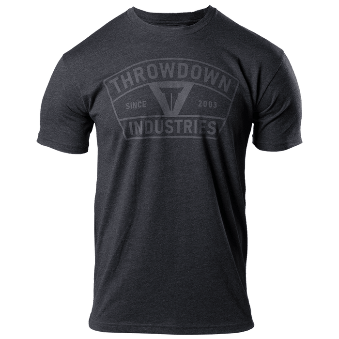 THROWDOWN Signature T-Shirt | Clothing | Fitness merch | Charcoal | Front view | Large center logo
