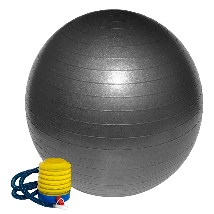 Silver Throwdown Stability Balls. Includes yellow and blue foot pump.