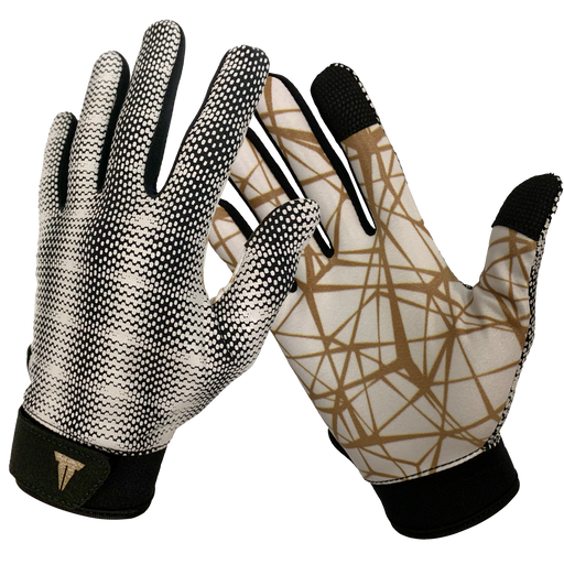 Kraken Stealth Training Gloves. Texturized thumb and index fingertips for grip. Smoke with gold splatter colored.